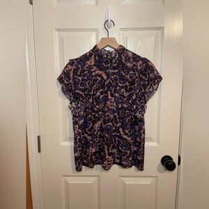 Marie Oliver Leopard Print Cotton Candy Silk High Neck Blouse Size Small